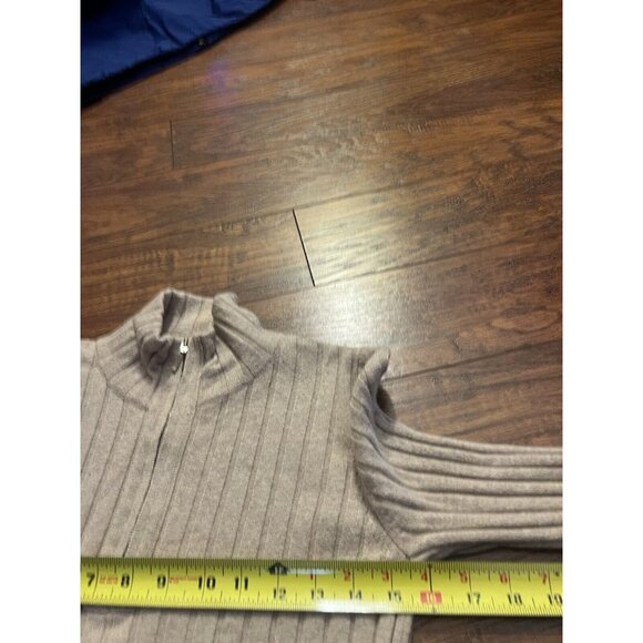 El Daws Cashmere Small Tan 1/4 Zip Ribbed Sweater - Picture 4 of 8